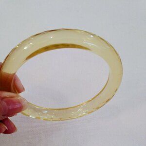 Transparent Yellow Faceted Glass Bangle Bracelet